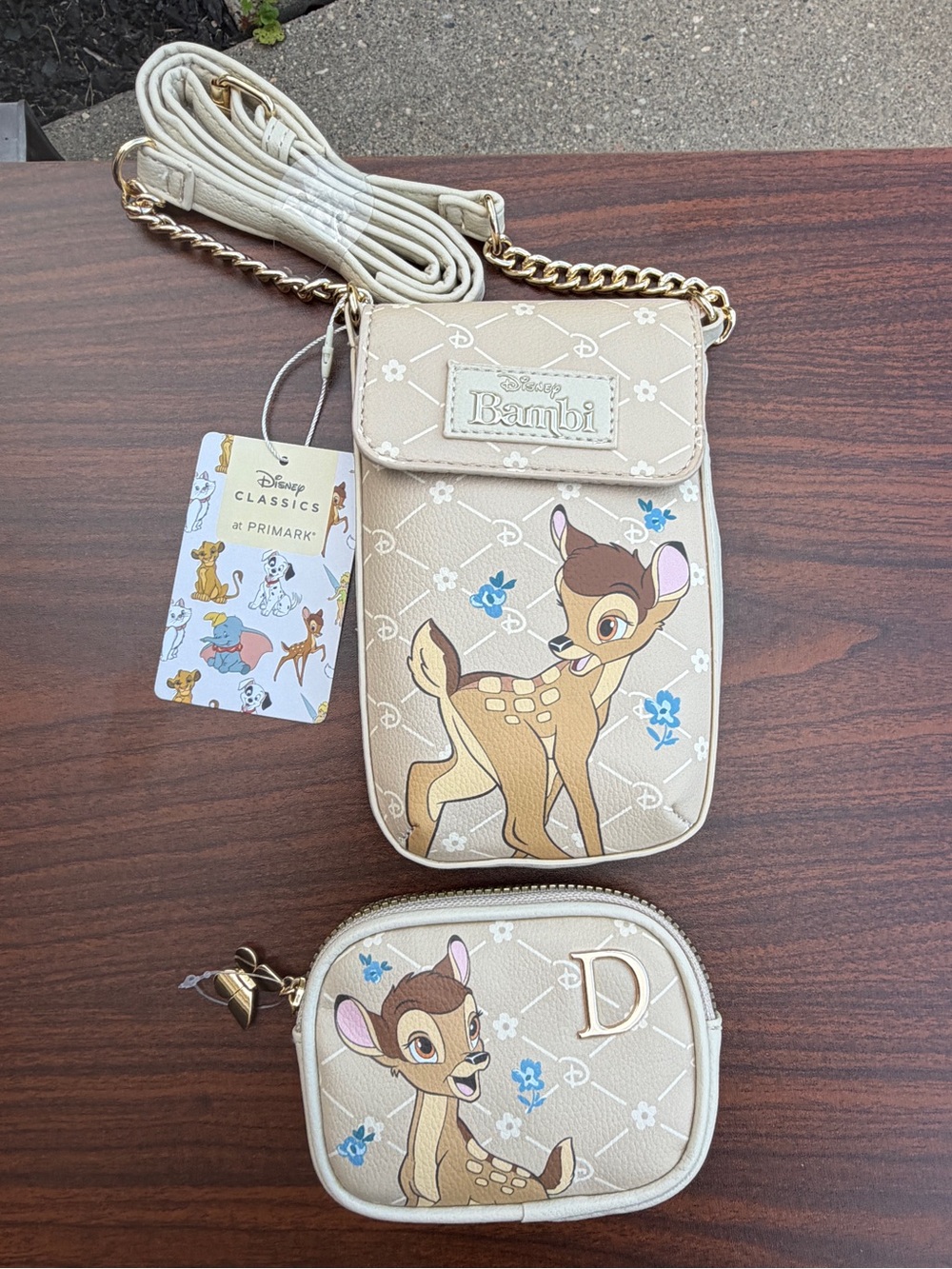 Disney Bambi Primark Crossbody Phone Bag w/ “D” Coin Purse 2 Piece Bundle NWT